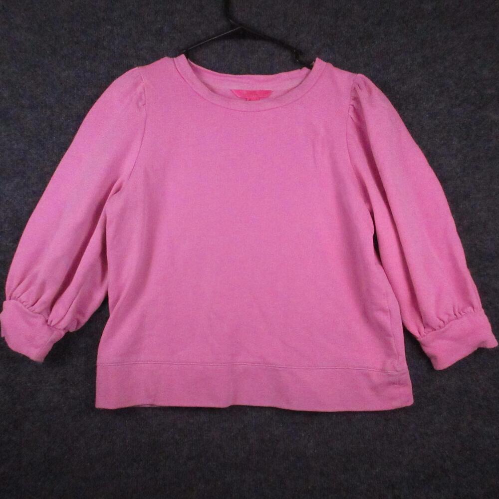 Lilly Pulitzer Shirt Womens Small Pink Puff Sleeve Crew Neck 3/4 Sleeve Top